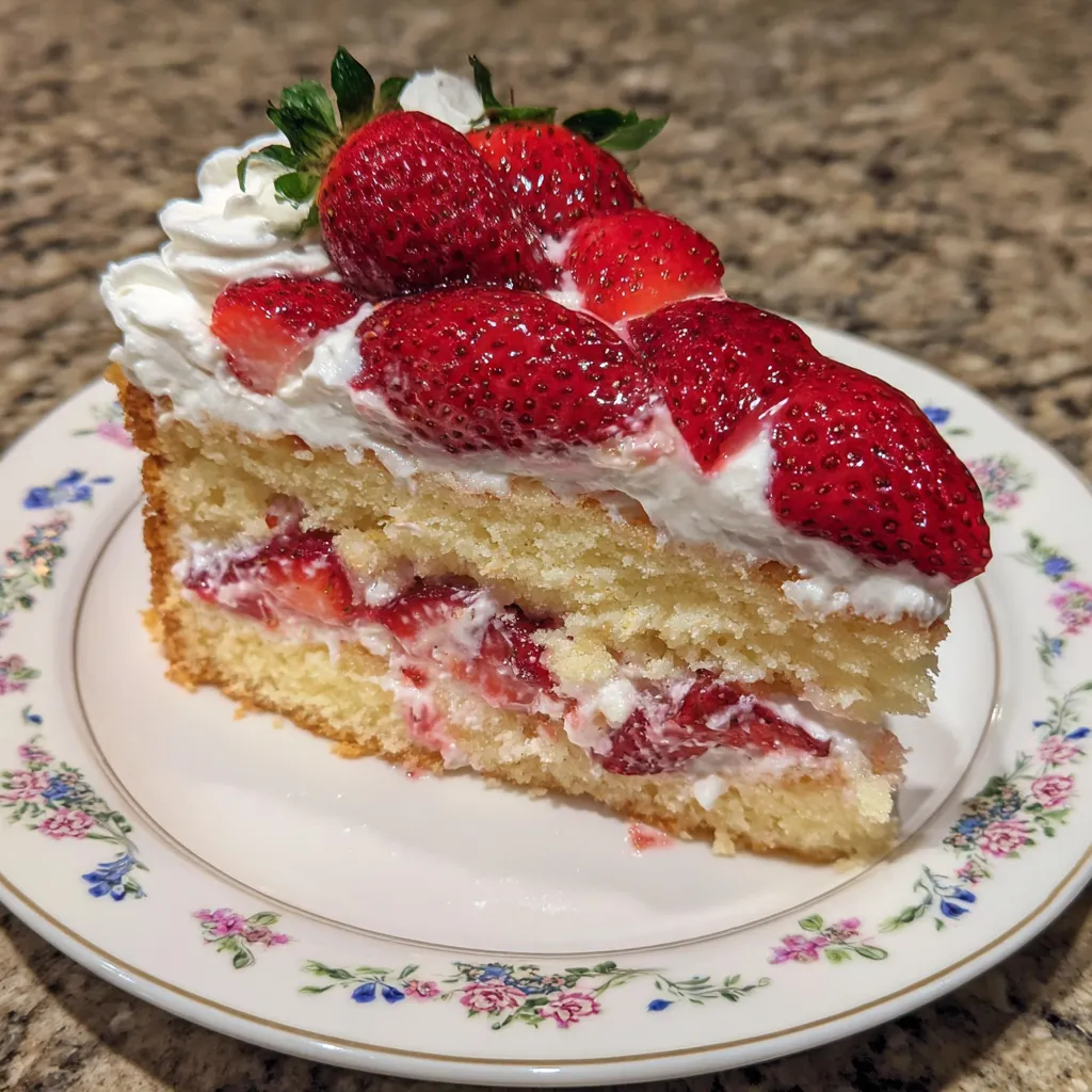 Strawberry shortcake cake slice