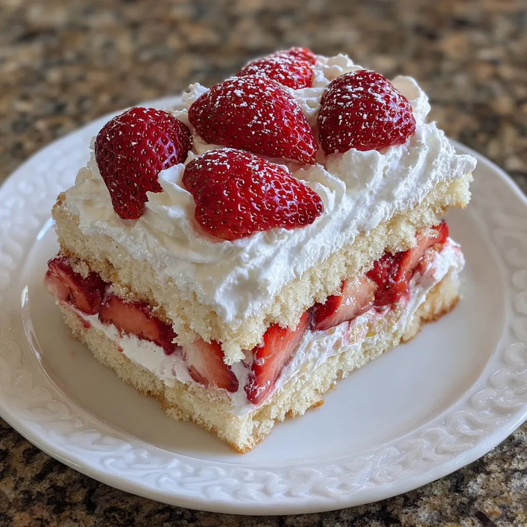 Vanilla cake layered with strawberries