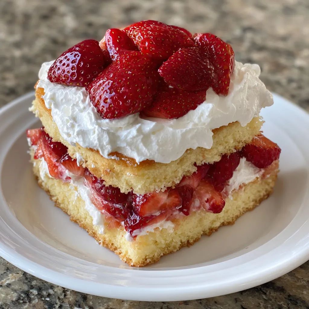 Strawberry shortcake cake with whipped cream