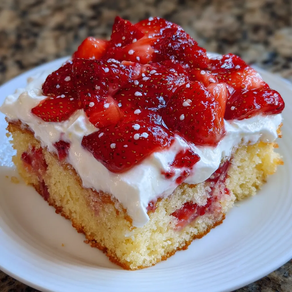 Strawberry shortcake sheet cake slice