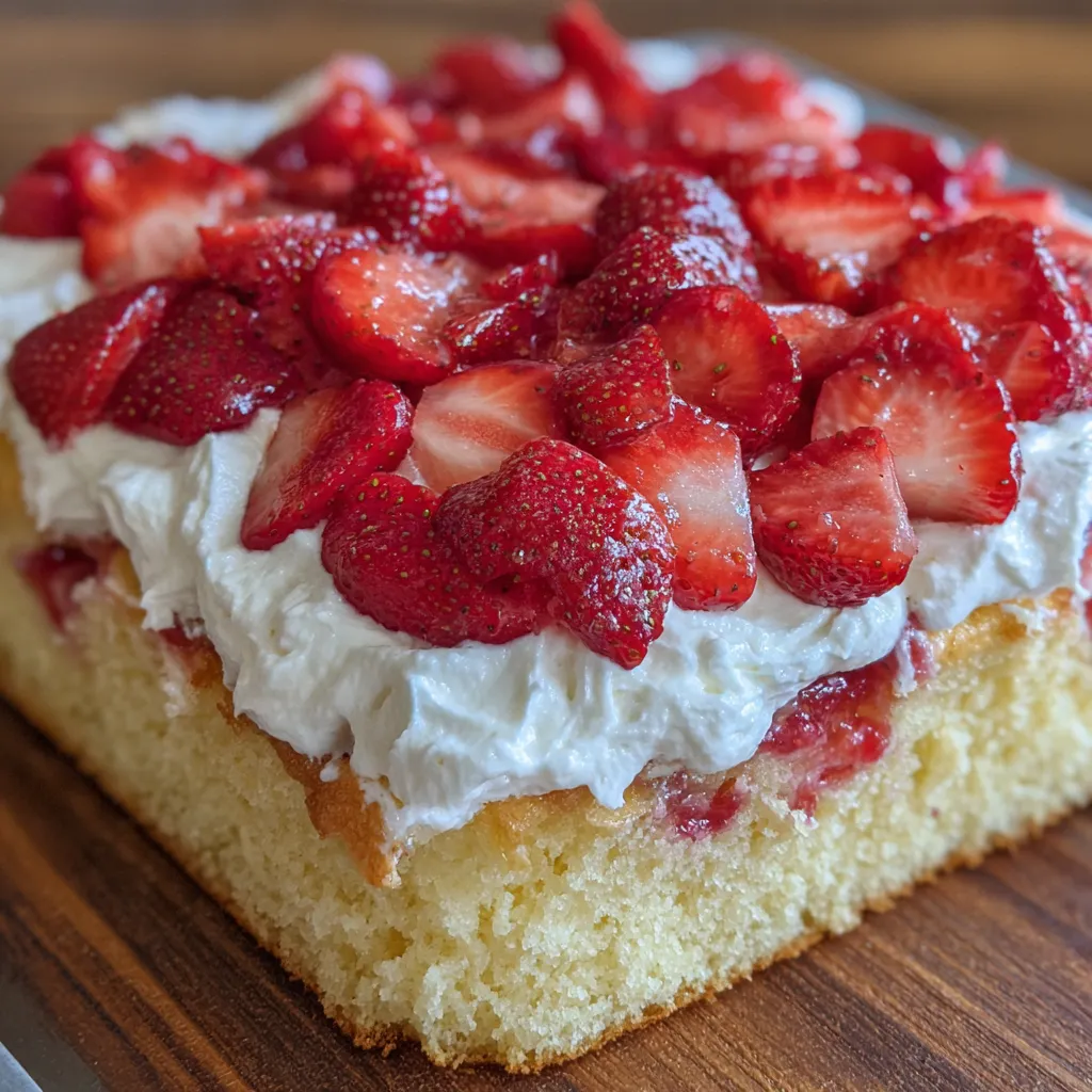 Strawberry whipped cream sheet cake dessert