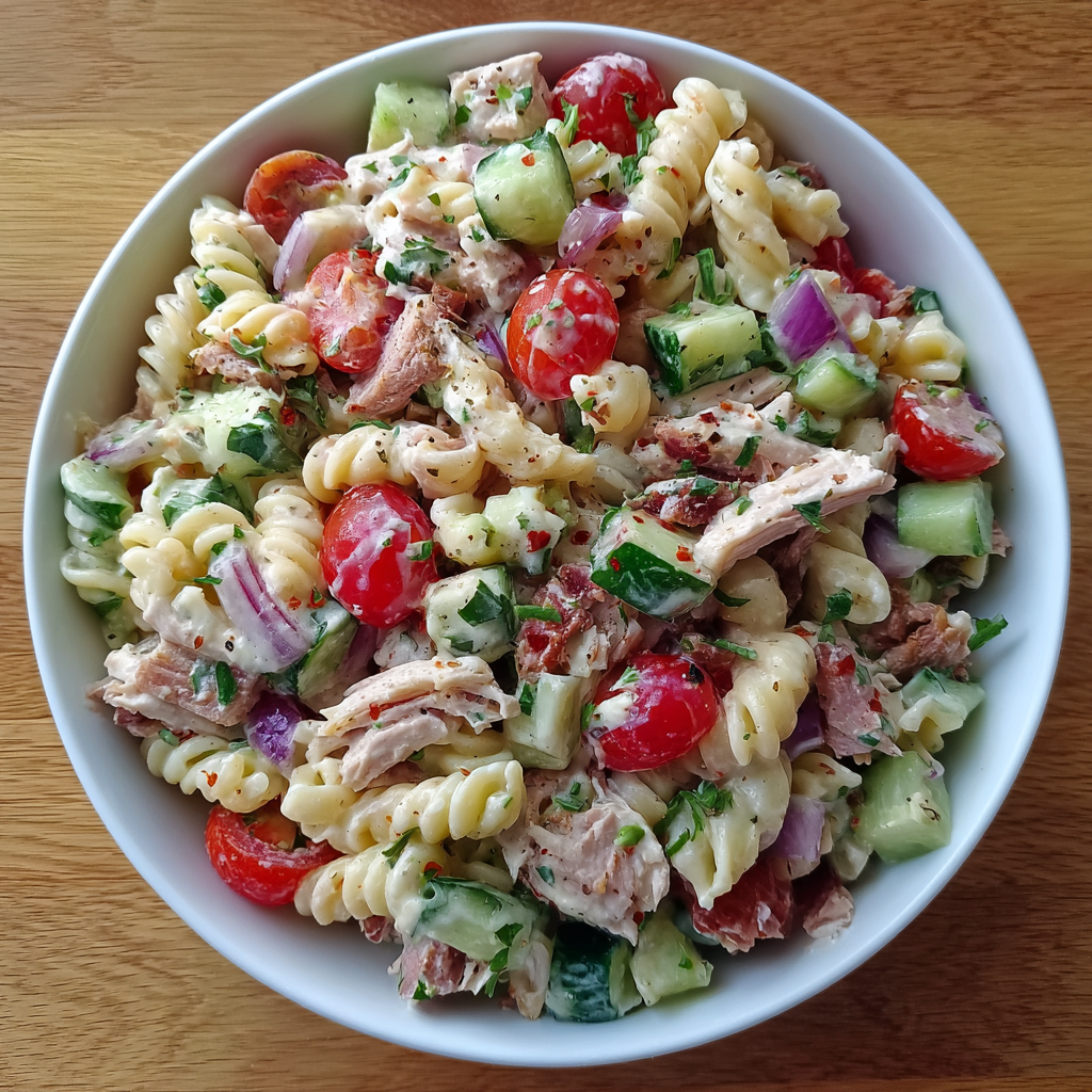 Chicken Smoked Beef Ranch Pasta Salad