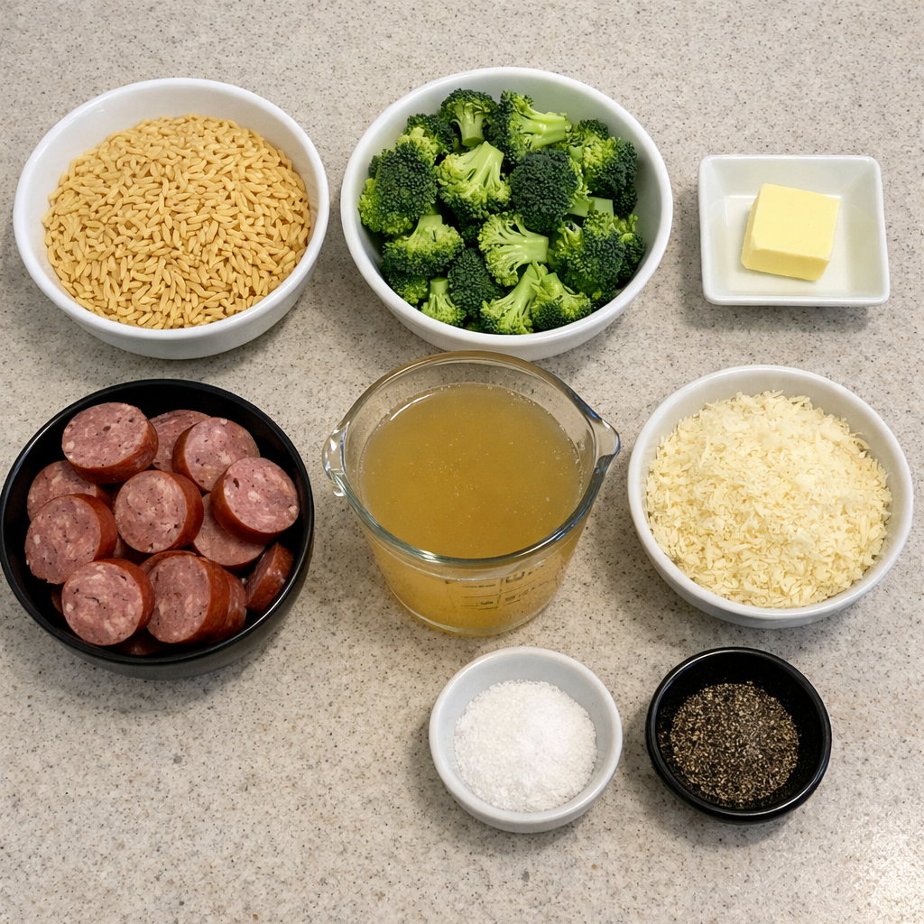Creamy Beef Sausage Orzo with Broccoli