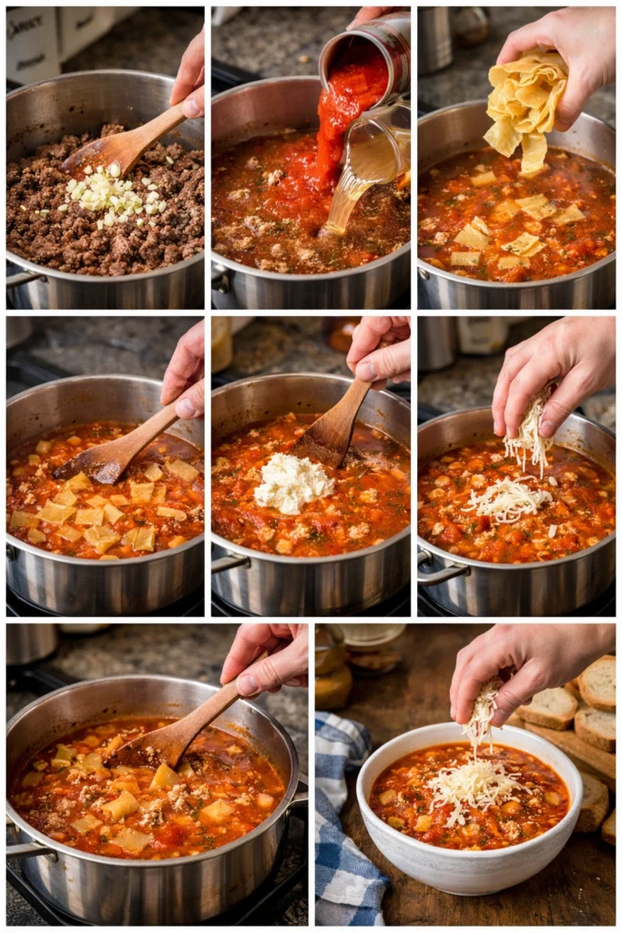 Lasagna Soup With Ricotta And Mozzarella